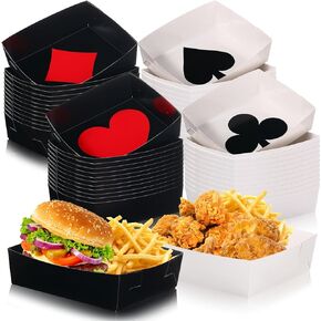 Fulmoon 48 Pack Casino Party Supplies 5 lb Large Poker Paper Food Boats Disposable Serving Snack Trays for Las Vegas Texas Holdem Casino Party Birthday Supplies(Casino)