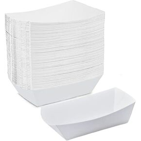 Angel's Peel Lounge White Paper Food Tray 0.25lb - Grease-Resistant and Microwavable- Heavy Duty Paper Trays for Tacos, Nachos, Fries, BBQ's, Picnic, Carnivals and Parties (Pack of 100)
