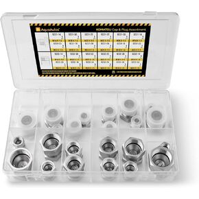 24 Pcs. KOMATSU Cap & Plug Assortment Kit, Seal Adapter Set for Hydraulic Hose Tube and Pipe, Galvanized Carbon Steel with Precision Threading, Dash Sizes 14 18 22 24 30 33