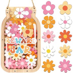 61pcs Daisy Flowers Reward Jar for Kids, Potty Training Behavior Training Reward Chart and Chore Chart Behavior Reward Jar for Boys Girls Toddlers Classroom School Motivate Responsibility