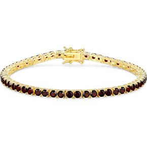 MORGAN & PAIGE 18k Yellow Gold Plated .925 Sterling Silver 3mm Tennis Bracelet for Women, 7.25" with Round Cut Birthstones
