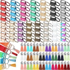 Landical 192 Pcs Keychain Hardware Set, 96 Key Fob Hardware 96 Keychain Tassels, 1'' Key Fob Keychain 1.5'' Tassels for Key Chains Bulk Keychain Charms for DIY Keychain Key Rings Craft Supplies