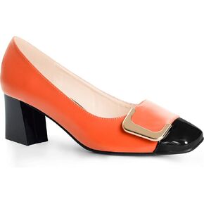 ANN CREEK Women's Pumps 'Angela' Shoes for Women Dressy Low Heel Rush Hour Office Shoes Two Tone Womens Pumps Square Toe 2.4 Inch Chunky Heel Slip On