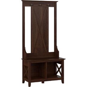 Bush Furniture Key West Hall Tree with Shoe Storage Bench in Pure White Oak