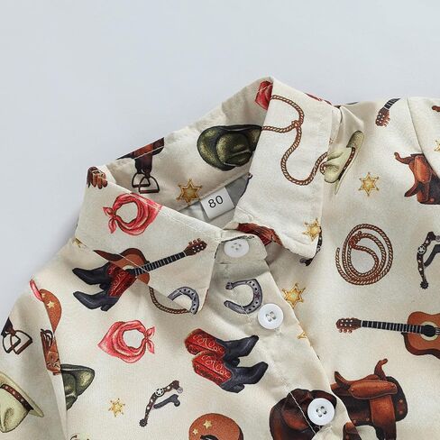 Baby Boy Western Summer Clothes Short Sleeve Aztec/Cow Print Shirt Button Down Lapel Top Baby Country Cowboy Shirt in Saudi Arabia