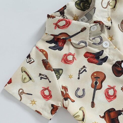 Baby Boy Western Summer Clothes Short Sleeve Aztec/Cow Print Shirt Button Down Lapel Top Baby Country Cowboy Shirt in Saudi Arabia