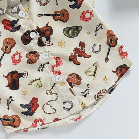 Baby Boy Western Summer Clothes Short Sleeve Aztec/Cow Print Shirt Button Down Lapel Top Baby Country Cowboy Shirt in Saudi Arabia