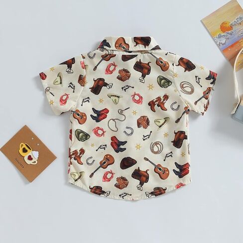 Baby Boy Western Summer Clothes Short Sleeve Aztec/Cow Print Shirt Button Down Lapel Top Baby Country Cowboy Shirt in Saudi Arabia