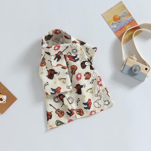 Baby Boy Western Summer Clothes Short Sleeve Aztec/Cow Print Shirt Button Down Lapel Top Baby Country Cowboy Shirt in Saudi Arabia
