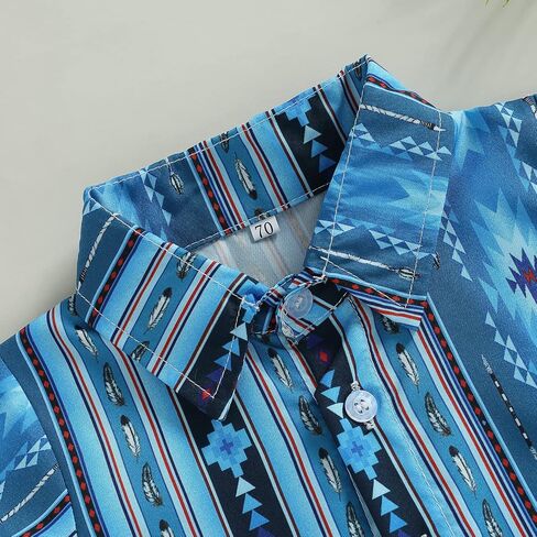 Baby Boy Western Summer Clothes Short Sleeve Aztec/Cow Print Shirt Button Down Lapel Top Baby Country Cowboy Shirt in Saudi Arabia