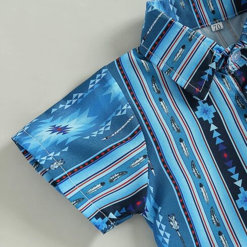 Baby Boy Western Summer Clothes Short Sleeve Aztec/Cow Print Shirt Button Down Lapel Top Baby Country Cowboy Shirt in Saudi Arabia