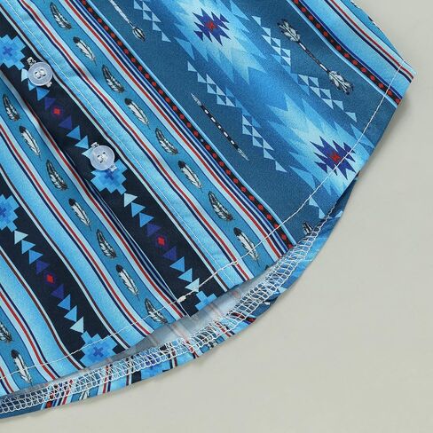 Baby Boy Western Summer Clothes Short Sleeve Aztec/Cow Print Shirt Button Down Lapel Top Baby Country Cowboy Shirt in Saudi Arabia