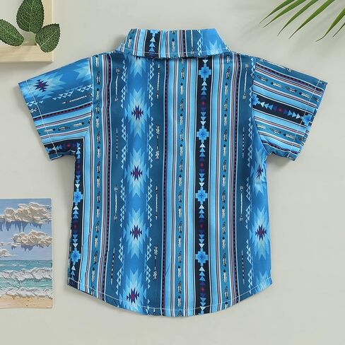 Baby Boy Western Summer Clothes Short Sleeve Aztec/Cow Print Shirt Button Down Lapel Top Baby Country Cowboy Shirt in Saudi Arabia