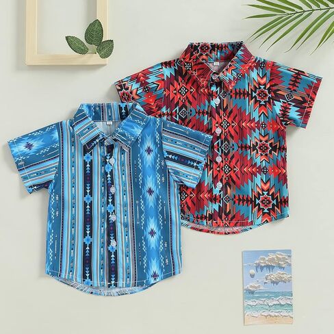 Baby Boy Western Summer Clothes Short Sleeve Aztec/Cow Print Shirt Button Down Lapel Top Baby Country Cowboy Shirt in Saudi Arabia