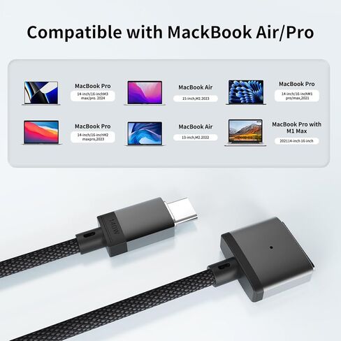 Tttyruei 140W USB-C إلى كابل مغناطيسي 3، كابل شحن مغناطيسي 6.6FT/2M لجهاز MacBook Air 2024 M3 13/15 بوصة، MacBook Pro 2023 M2 Pro & Max 14"16"، MacBook Air 2022/2023 M2، MacBook Pro 2021 Max&M1 14 "16" in Kuwait