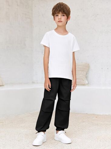 Haloumoning Boys Cargo Pants Cotton Casual Pants Elastic Waist Hiking School Sweatpants Joggers 5-14 Years in Saudi Arabia