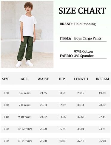 Haloumoning Boys Cargo Pants Cotton Casual Pants Elastic Waist Hiking School Sweatpants Joggers 5-14 Years in Saudi Arabia
