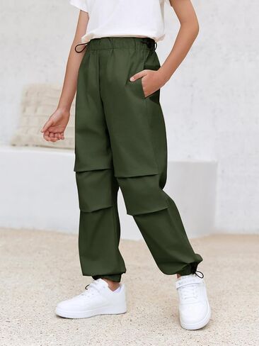 Haloumoning Boys Cargo Pants Cotton Casual Pants Elastic Waist Hiking School Sweatpants Joggers 5-14 Years in Saudi Arabia