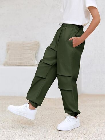 Haloumoning Boys Cargo Pants Cotton Casual Pants Elastic Waist Hiking School Sweatpants Joggers 5-14 Years in Saudi Arabia