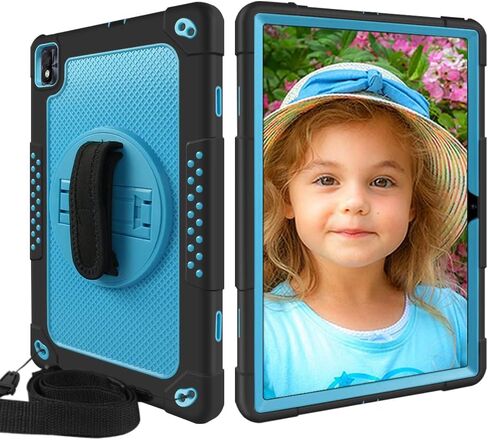 Mignova for TCL Tab Pro 5G Tablet Case for TCL TABMAX Tab Case Built in Kickstand Shoulder Hand Strap Shockproof Kids Friendly Case for Nokia T20/T21/Vastking KingPad M10 10.36 inch(Black+Black) in Kuwait