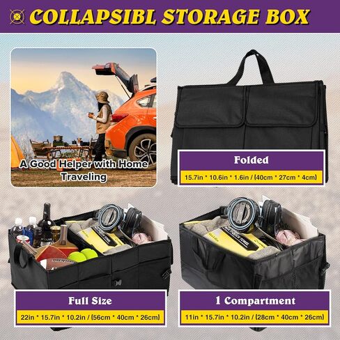 منظم صندوق السيارة ElekTonny، منظم تخزين صندوق السيارة القابل للطي، قابل للنقل لسيارات الدفع الرباعي، ملحقات سيارات السيدان للسفر (أسود) in Kuwait