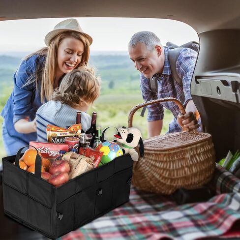 منظم صندوق السيارة ElekTonny، منظم تخزين صندوق السيارة القابل للطي، قابل للنقل لسيارات الدفع الرباعي، ملحقات سيارات السيدان للسفر (أسود) in Kuwait