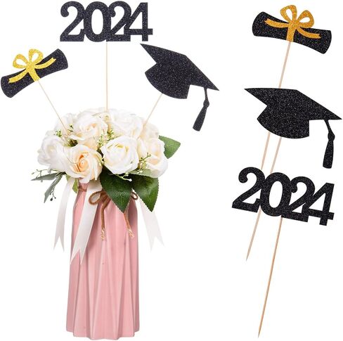 12 Pieces Glitter Graduation Centerpiece Sticks, 2024 Centerpiece Sticks, 2024 Picks Cake Topper Floral Picks for Class of 2024 High School College Graduation Party (Gold) in Saudi Arabia