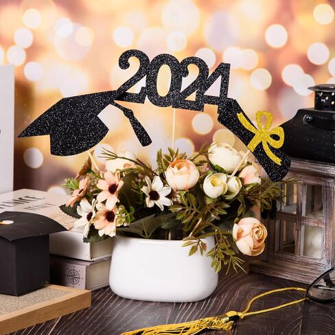 12 Pieces Glitter Graduation Centerpiece Sticks, 2024 Centerpiece Sticks, 2024 Picks Cake Topper Floral Picks for Class of 2024 High School College Graduation Party (Gold) in Saudi Arabia