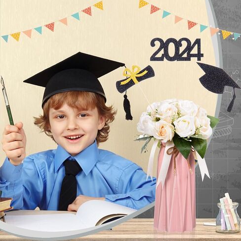 12 Pieces Glitter Graduation Centerpiece Sticks, 2024 Centerpiece Sticks, 2024 Picks Cake Topper Floral Picks for Class of 2024 High School College Graduation Party (Gold) in Saudi Arabia
