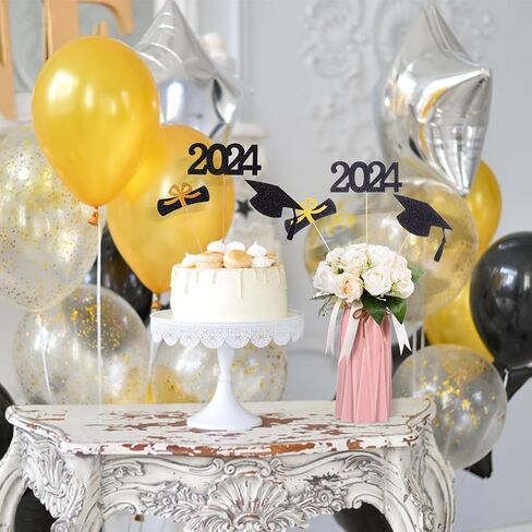 12 Pieces Glitter Graduation Centerpiece Sticks, 2024 Centerpiece Sticks, 2024 Picks Cake Topper Floral Picks for Class of 2024 High School College Graduation Party (Gold) in Saudi Arabia