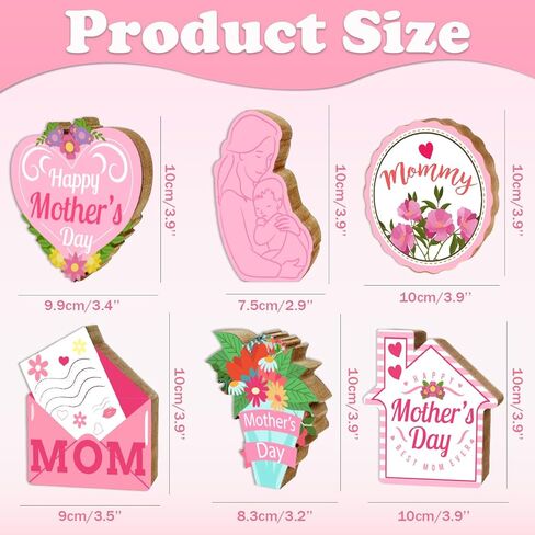 cuixinclt 6 قطع ديكورات عيد الأم قطع مركزية خشبية مزدوجة الجوانب لتزيين طاولة عيد الأم السعيدة باللون الوردي، تزيين طاولة الأم، ديكور طاولة متدرج للحفلات in Kuwait