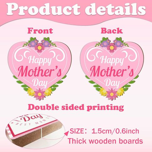 cuixinclt 6 قطع ديكورات عيد الأم قطع مركزية خشبية مزدوجة الجوانب لتزيين طاولة عيد الأم السعيدة باللون الوردي، تزيين طاولة الأم، ديكور طاولة متدرج للحفلات in Kuwait