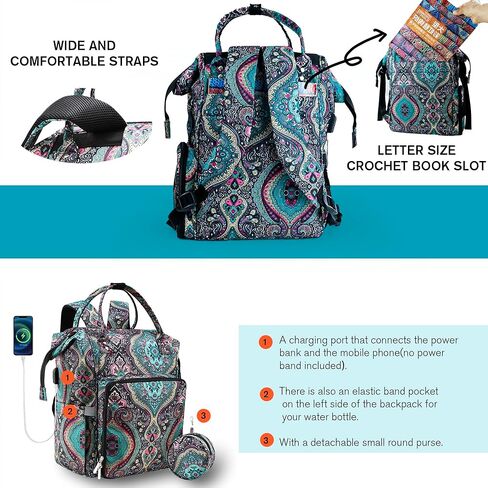 منظم حقيبة كروشيه، حقيبة ظهر منظم حياكة الكروشيه مقاس 15.7 بوصة، حقائب وحقائب كروشيه مزدوجة الخدمة لحقائب تخزين غزل الحياكة في المنزل/السفر، سعة كبيرة، الكثير من الجيوب، سهلة الاستخدام in Kuwait