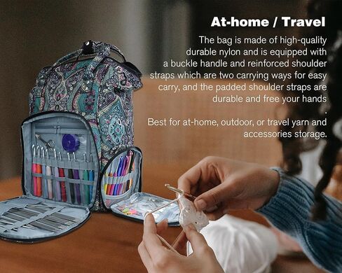 منظم حقيبة كروشيه، حقيبة ظهر منظم حياكة الكروشيه مقاس 15.7 بوصة، حقائب وحقائب كروشيه مزدوجة الخدمة لحقائب تخزين غزل الحياكة في المنزل/السفر، سعة كبيرة، الكثير من الجيوب، سهلة الاستخدام in Kuwait