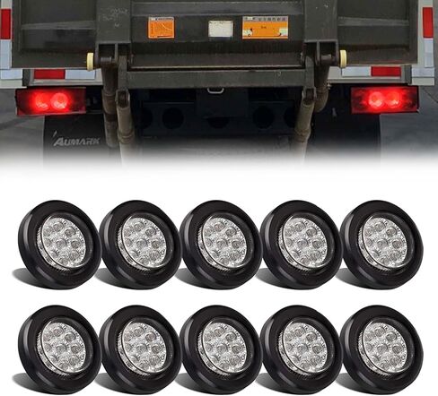 YOMTOVM 10Pcs 2" Amber 9 LEDs Round Trailer Marker Lights, Clear Len/Amber Clearance Marker Light with Rubber Cover and Plug Universal for RV Trailer Trucks Car Waterproof in Saudi Arabia