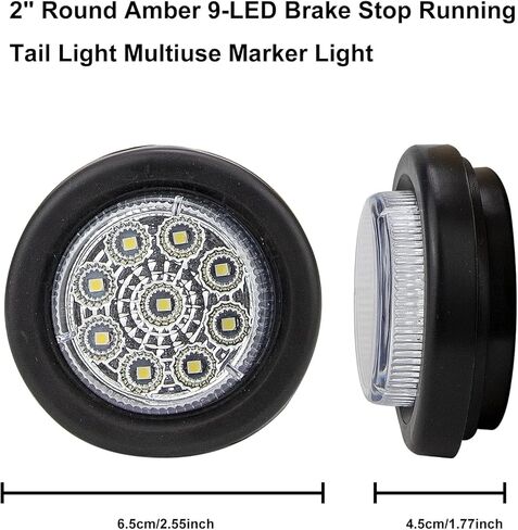 YOMTOVM 10Pcs 2" Amber 9 LEDs Round Trailer Marker Lights, Clear Len/Amber Clearance Marker Light with Rubber Cover and Plug Universal for RV Trailer Trucks Car Waterproof in Saudi Arabia