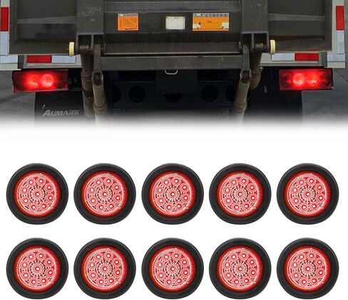 YOMTOVM 10Pcs 2" Amber 9 LEDs Round Trailer Marker Lights, Clear Len/Amber Clearance Marker Light with Rubber Cover and Plug Universal for RV Trailer Trucks Car Waterproof in Saudi Arabia
