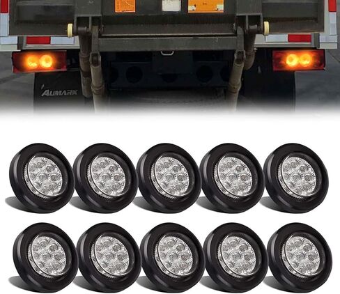 YOMTOVM 10Pcs 2" Amber 9 LEDs Round Trailer Marker Lights, Clear Len/Amber Clearance Marker Light with Rubber Cover and Plug Universal for RV Trailer Trucks Car Waterproof in Kuwait