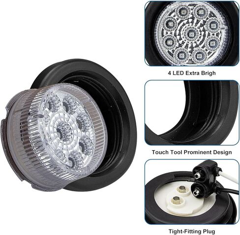 YOMTOVM 10Pcs 2" Amber 9 LEDs Round Trailer Marker Lights, Clear Len/Amber Clearance Marker Light with Rubber Cover and Plug Universal for RV Trailer Trucks Car Waterproof in Kuwait