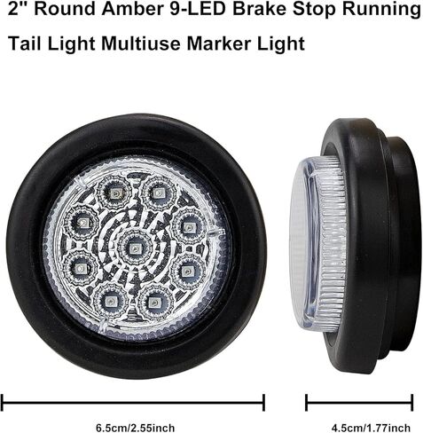 YOMTOVM 10Pcs 2" Amber 9 LEDs Round Trailer Marker Lights, Clear Len/Amber Clearance Marker Light with Rubber Cover and Plug Universal for RV Trailer Trucks Car Waterproof in Kuwait