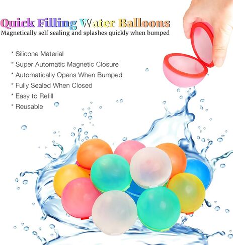Reusable Water Balloons Magnetic for Boys & Girls - Latex-Free Silicone Refillable Water Bombs Quick Fill Self Sealing Water Splash Balls for Outdoor Summer Pool Party Kids Adults (Small, 12, Count) in Saudi Arabia
