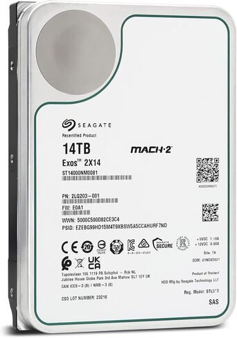Seagate Exos 2X14 14TB SAS MACH.2 محرك مزدوج عالي الأداء 3.5 بوصة HDD للخوادم ST14000NM0081 (متجدد) in Kuwait