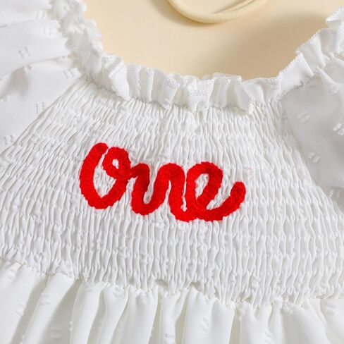AEEMCEM Baby Girl 1st Birthday Outfit One Embroidery Smocked Romper Dress Short Sleeve Pleated Jumpsuit Bodysuit Headband Set in Saudi Arabia