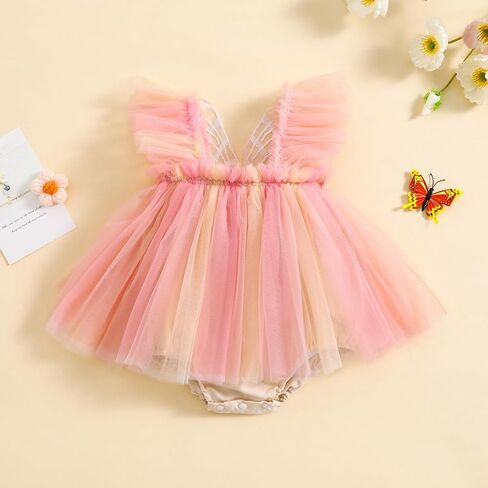 Kishawna Newborn Baby Girls Clothes Mesh Sleeveless Romper Tutu Dress Butterfly Wing Princess Skirt Hem Jumpsuits in Saudi Arabia
