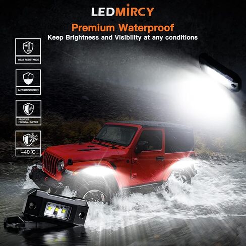 LEDMIRCY LED Rock Lights White R4 16PCS for Off Road Trucks ATV UTV SUV RZR LED Underglow White Light High Power Trail Rig Lights Pure White Under Body Light Waterproof Shockproof for Auto Boat in Kuwait