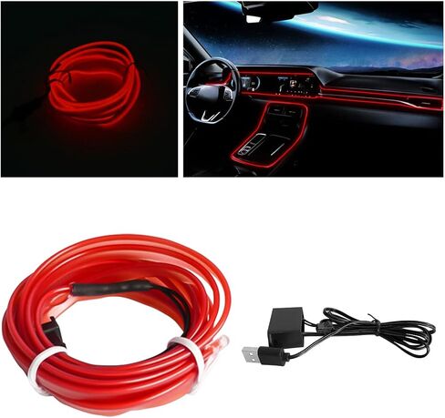 EL Wire Interior Car LED Strip Lights, 16FT USB 5V Neon Light with 6mm Sewing Edge, Glowing Electroluminescent Ambient Lighting Kits with Fuse Protection, Universal for Car Decorations (Orange) in Saudi Arabia