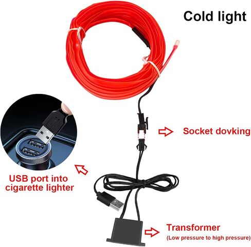 EL Wire Interior Car LED Strip Lights, 16FT USB 5V Neon Light with 6mm Sewing Edge, Glowing Electroluminescent Ambient Lighting Kits with Fuse Protection, Universal for Car Decorations (Orange) in Saudi Arabia