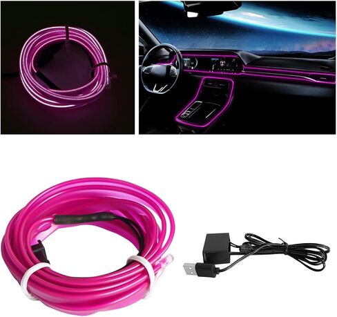 EL Wire Interior Car LED Strip Lights, 16FT USB 5V Neon Light with 6mm Sewing Edge, Glowing Electroluminescent Ambient Lighting Kits with Fuse Protection, Universal for Car Decorations (Orange) in Saudi Arabia