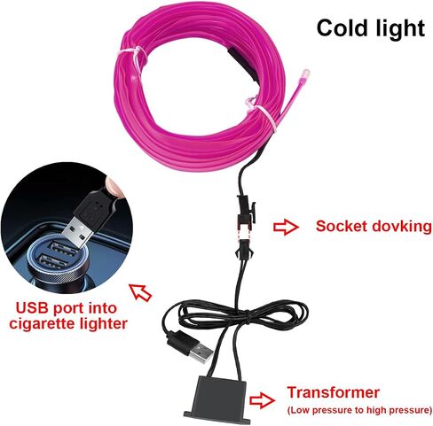 EL Wire Interior Car LED Strip Lights, 16FT USB 5V Neon Light with 6mm Sewing Edge, Glowing Electroluminescent Ambient Lighting Kits with Fuse Protection, Universal for Car Decorations (Orange) in Saudi Arabia
