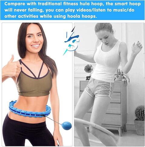 طوق هولا الذكي من YOUYA لممارسة التمارين للبالغين والأطفال، 2 في 1 لتدليك البطن وفقدان الوزن وتدليك عدم السقوط، 24 عقدة قابلة للفصل ووزن قابل للتعديل وكرة دوارة أوتوماتيكية in Kuwait